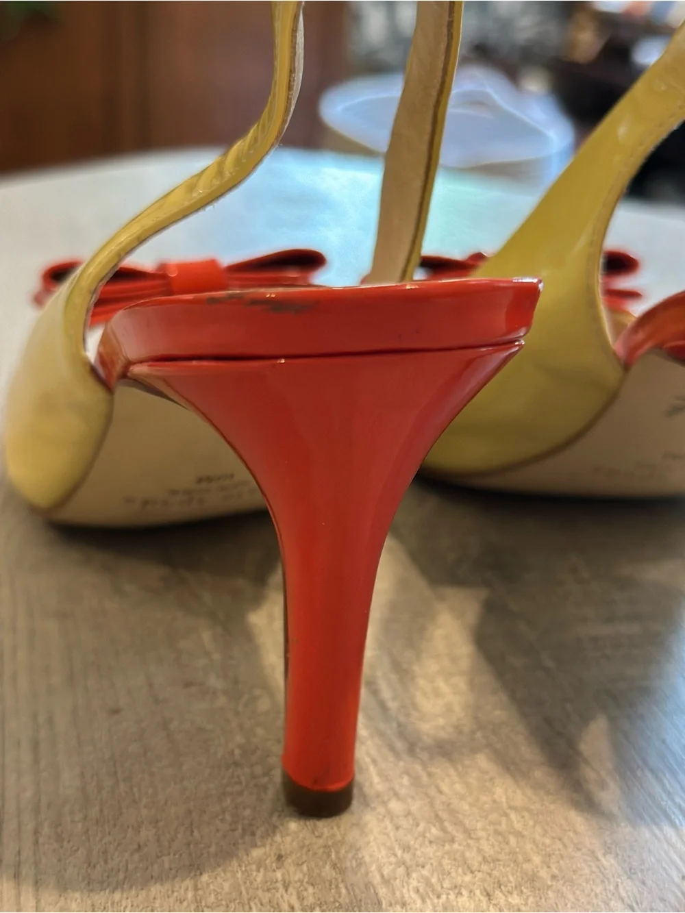 Kate Spade NY Patent Leather Slingback Bow Heels Coral Cream Size 10M